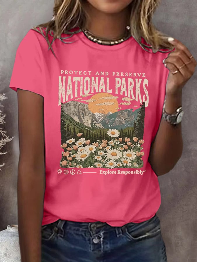 Women's Protect National Parks Printed Casual T-shirt