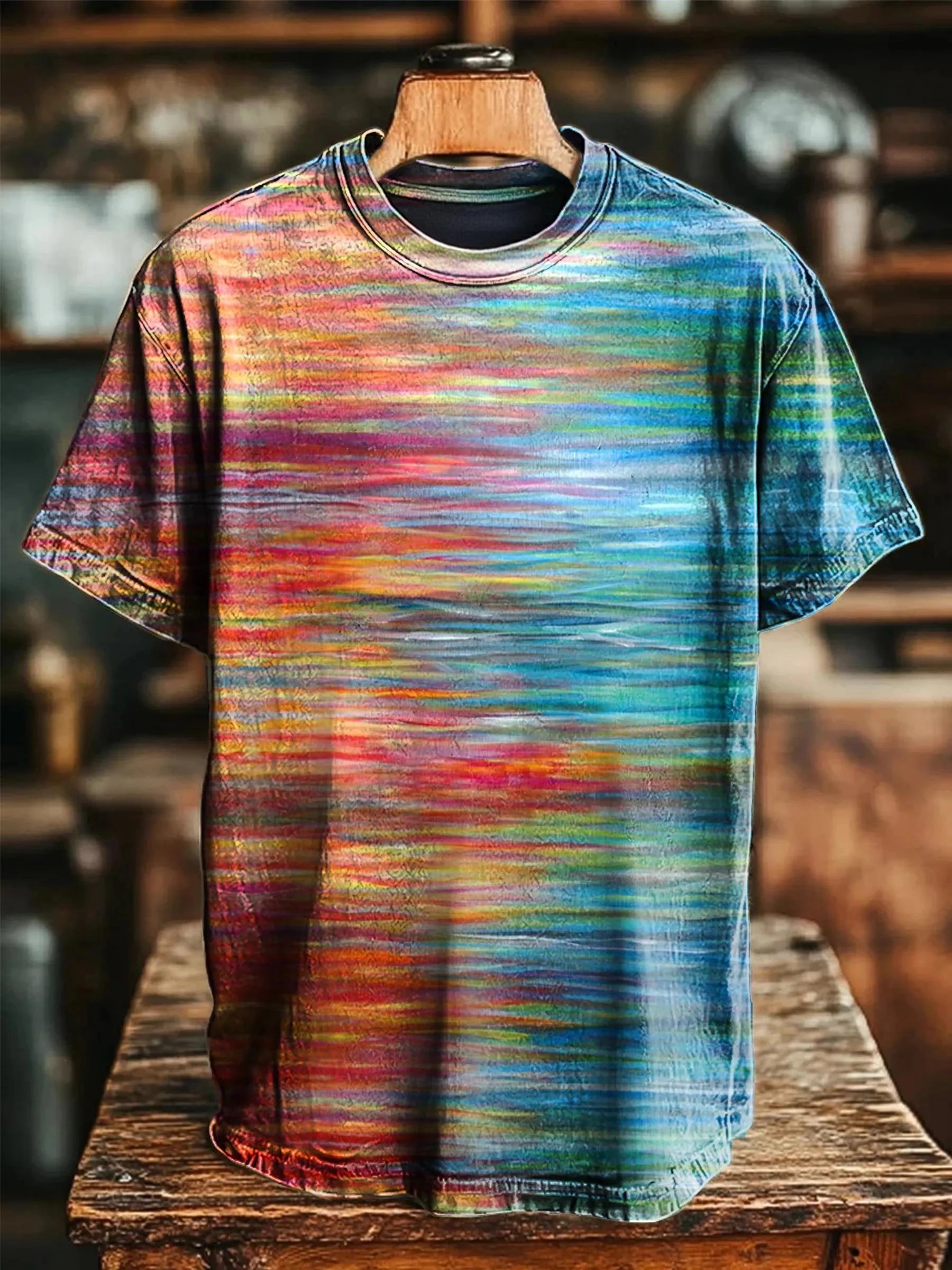 Funny Color Gradient Art Print Casual Cotton Short Sleeve T-shirt