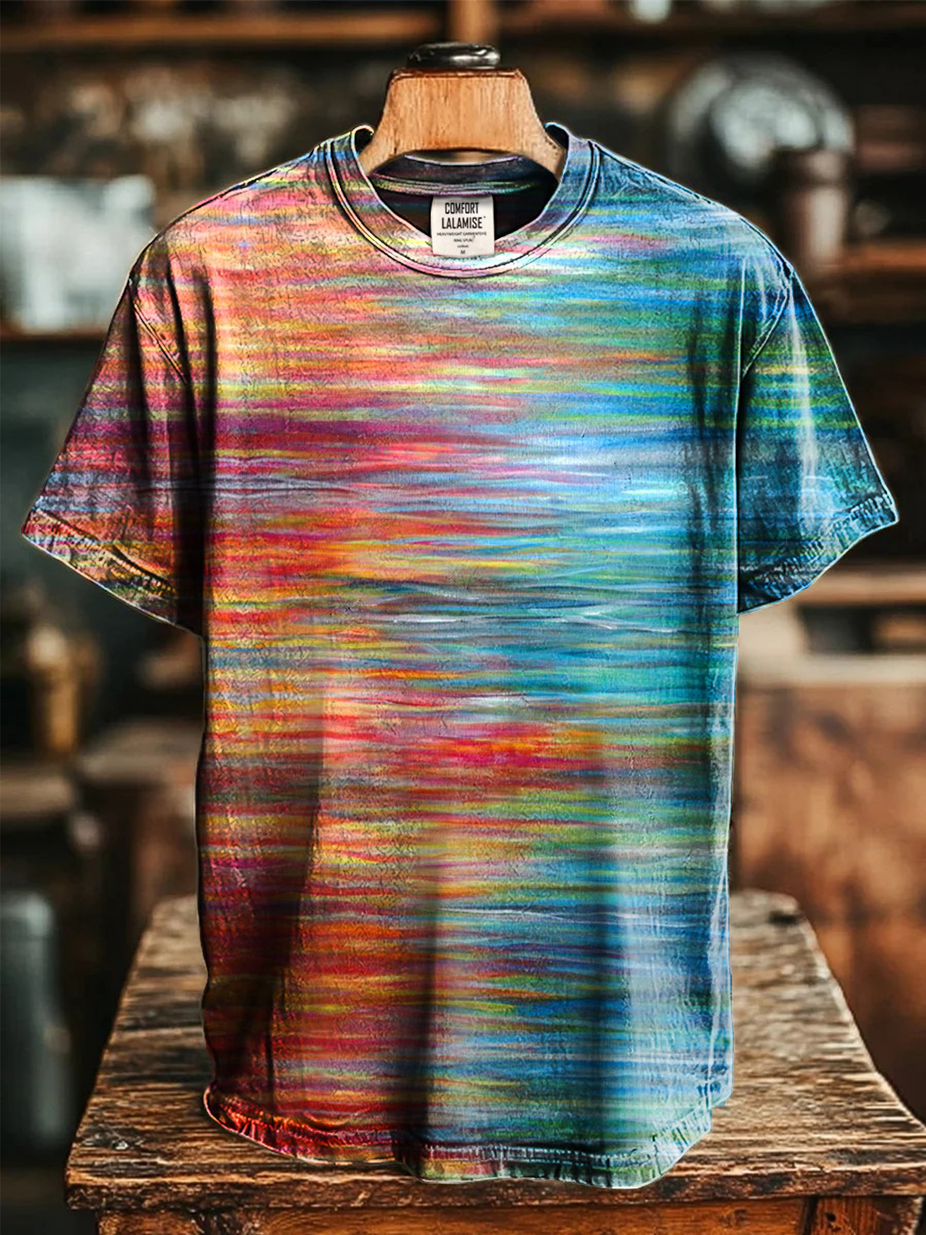 Funny Color Gradient Art Print Casual Cotton Short Sleeve T-shirt