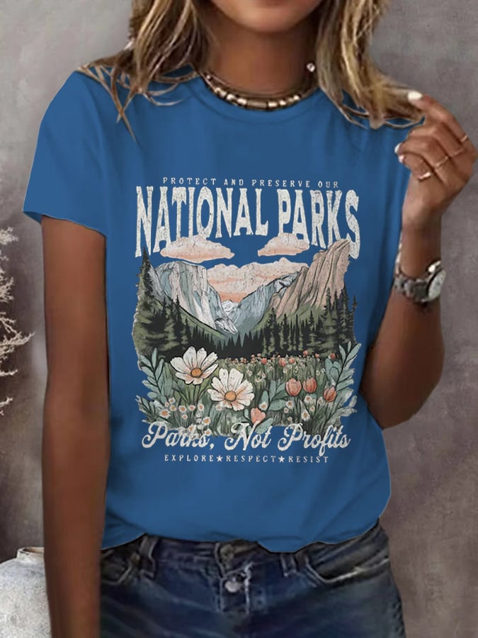 Women's Protect Our National Parks Print Round Neck T-Shirt