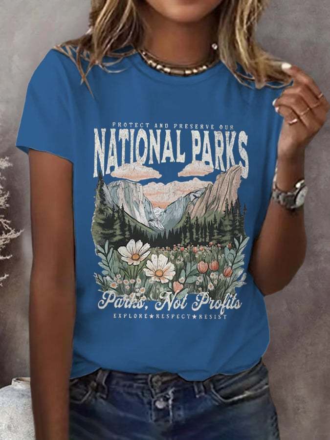 Women's Protect Our National Parks Print Round Neck T-Shirt