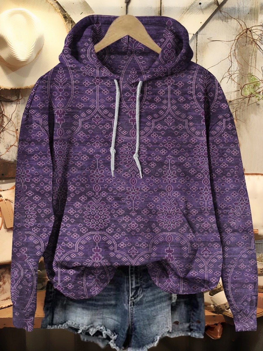 Women's Art Painting Purple Floral Vintage Print V-Neck Short Sleeve Dress