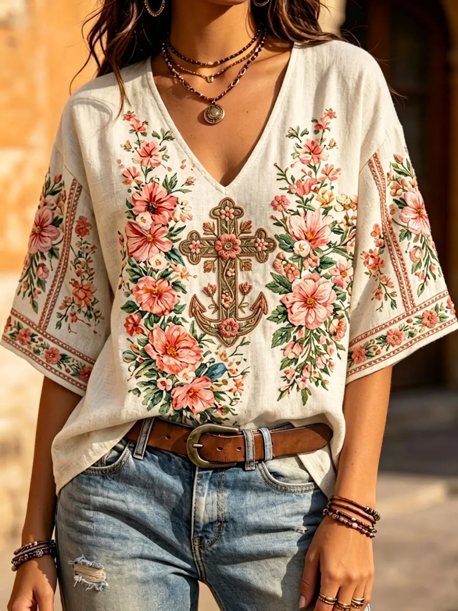 Women'S Floral Faith Print Casual Top