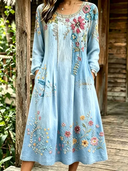 Women'S Casual Plant Flower Art Printed Art Dress