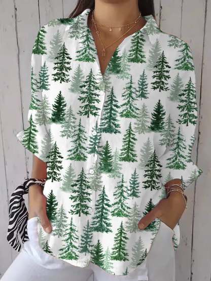 Women's Casual Retro Forest Animal Print Cotton And Linen Shirt(With Pockets)