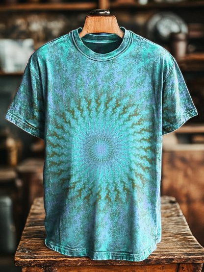 Unisex Retro Colorful Kaleidoscope Print Casual Loose Short Sleeve T-Shirt