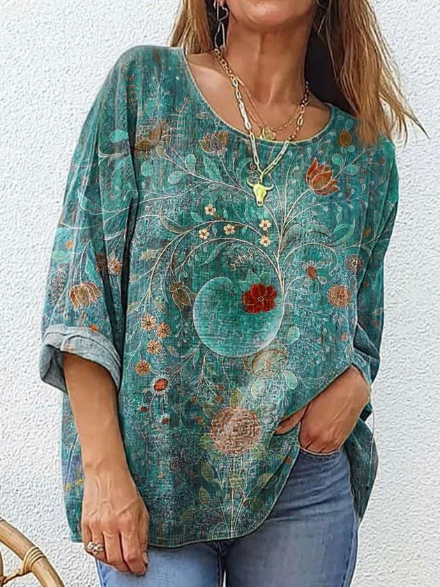Women's Retro Casual Pattern Bird Cotton and Linen Top