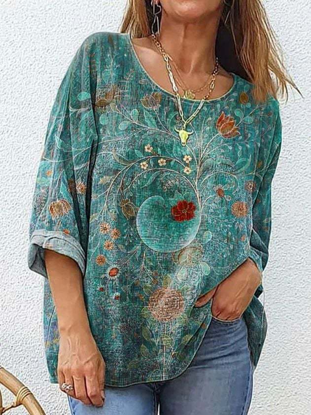 Women's Retro Casual Pattern Bird Cotton and Linen Top