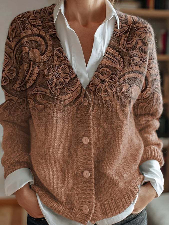 Women's Western Retro Pattern Print Casual Cardigan