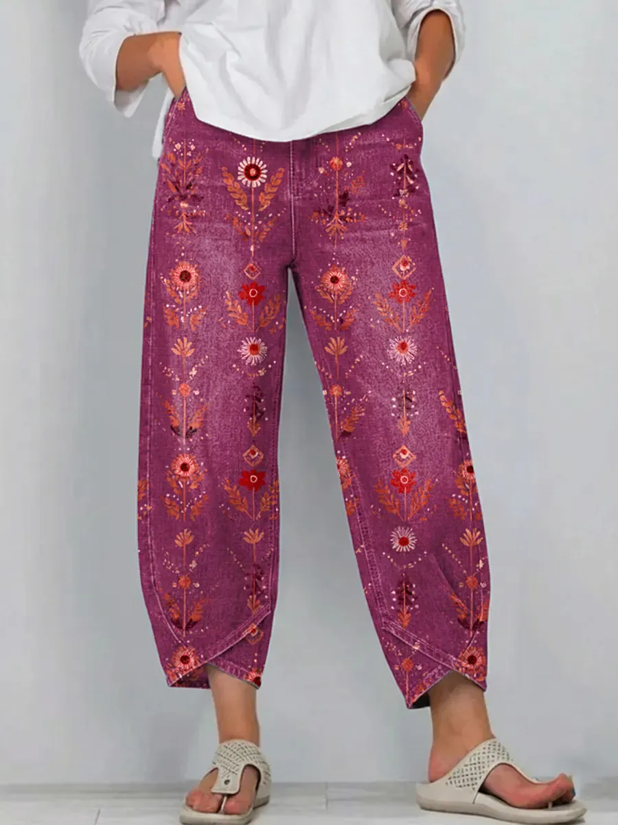 Women's Vintage Floral Art Print Jeans