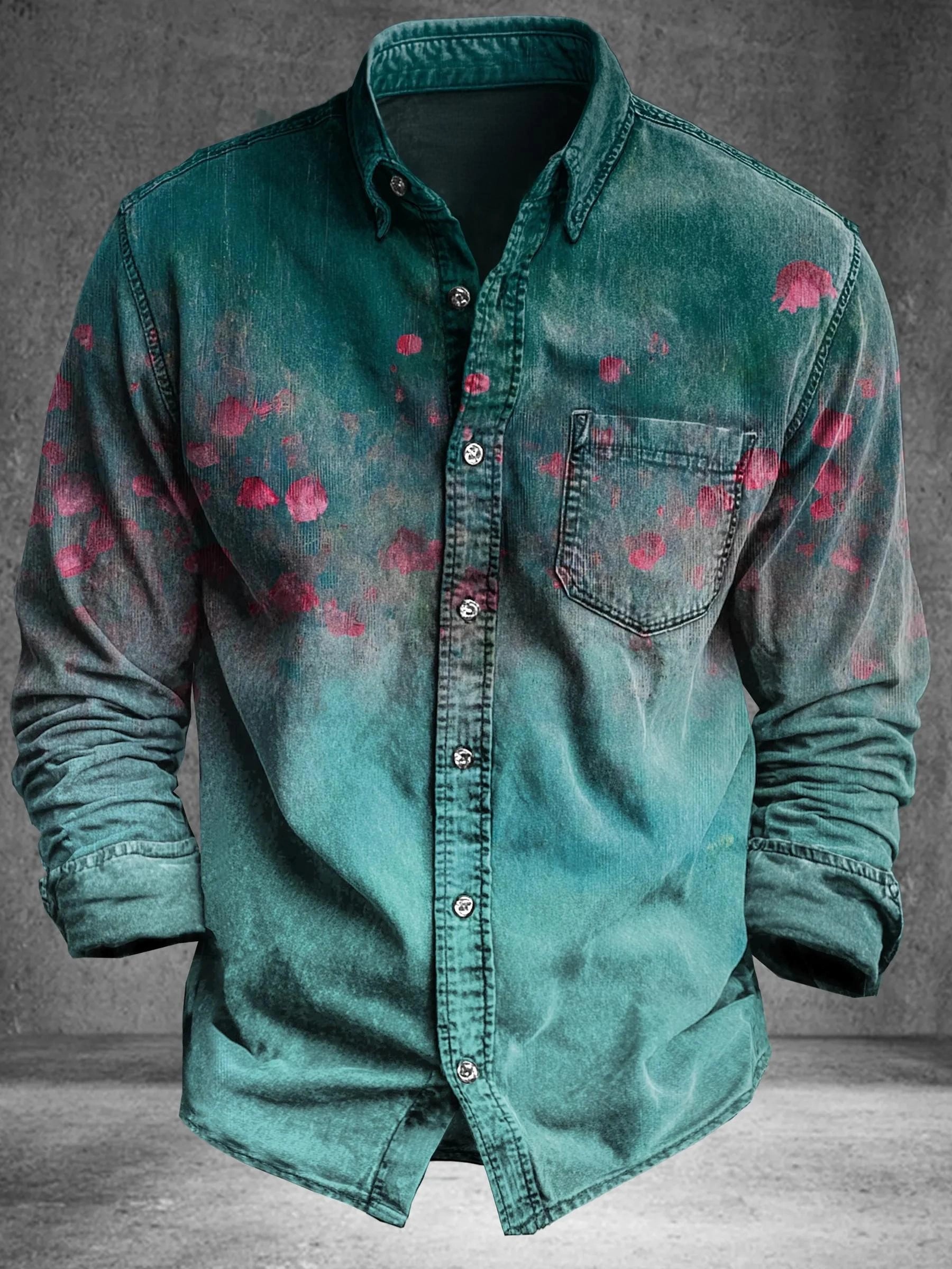 Vintage Abstract Gradient Floral Totem Art Print 100% Cotton Long Sleeve Shirt