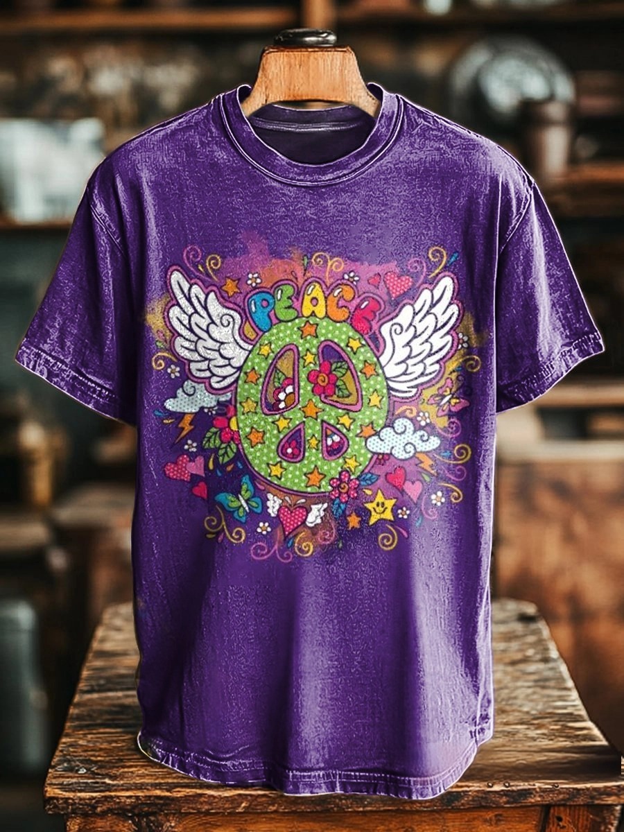 Unisex Hippie Art Print Casual Loose Short Sleeve T-Shirt