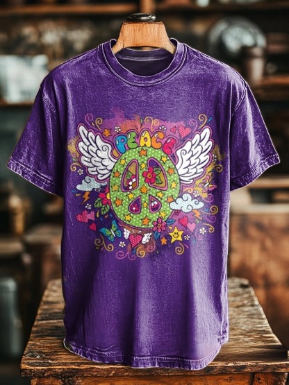 Unisex Hippie Art Print Casual Loose Short Sleeve T-Shirt