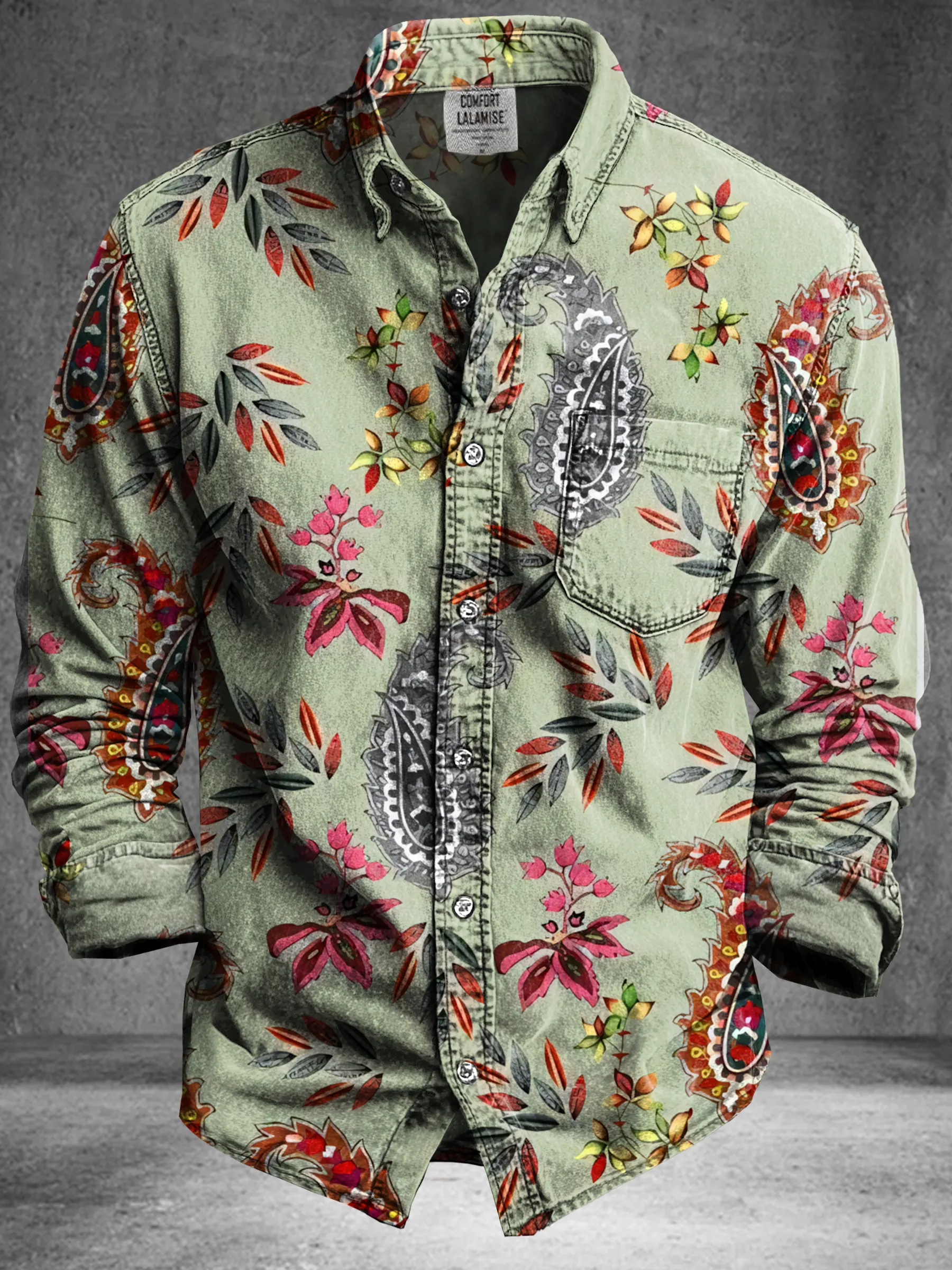 Vintage Abstract Psychedelic Ethnic Art Print 100% Cotton Long Sleeve Shirt