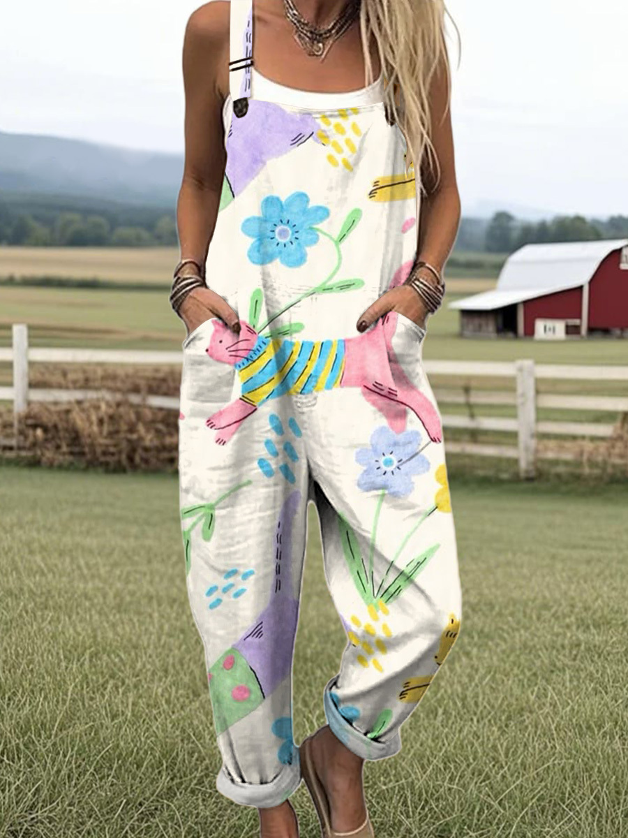 Women's Colorful Cute Kitten Flowers Painting Art Print Casual 100% Co