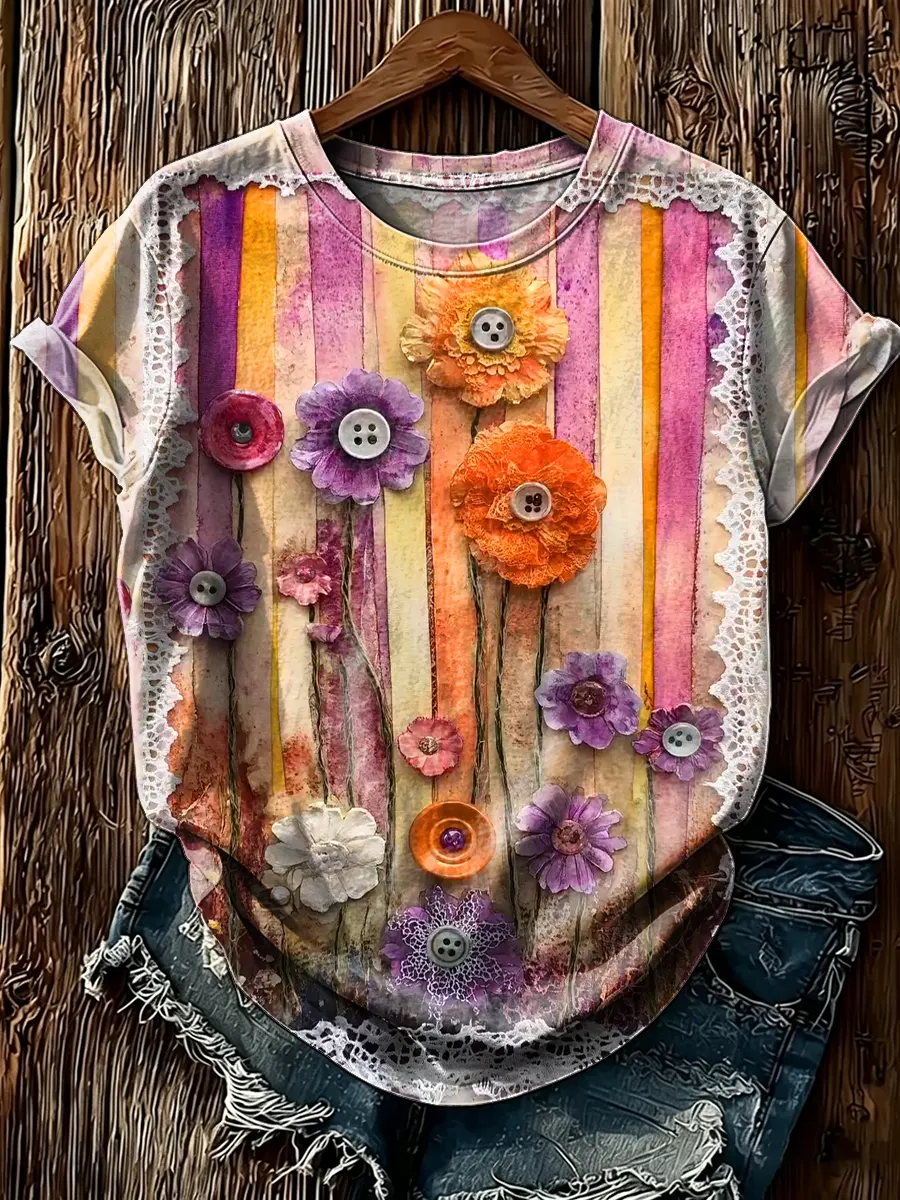 Women'sFloral Print Short Sleeve T-Shirt
