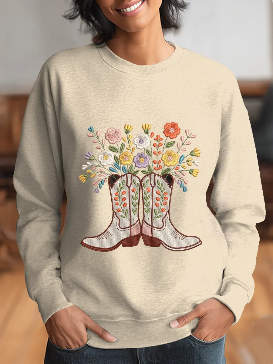 Women's Floral Art Print Casual Cotton Sweatshirt