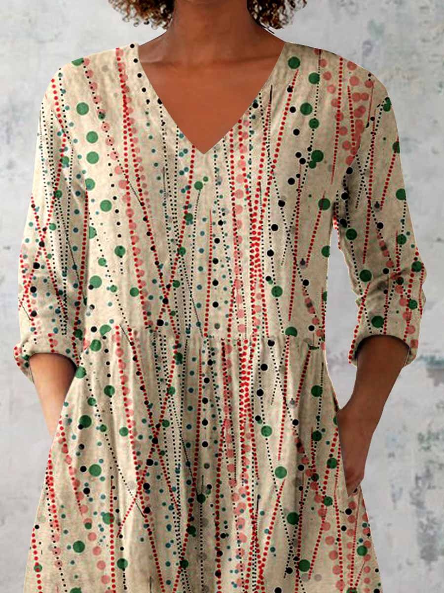 Women's Elegant Polka Dot Round Neck Cotton and Linen Top