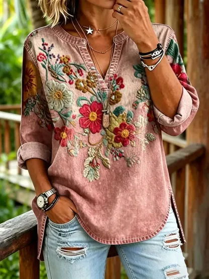 Women'S Casual Floral Print Top