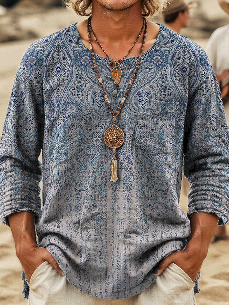 Men's Retro Ethnic Gradient Paisley Art Pattern Print Casual 100% Cott