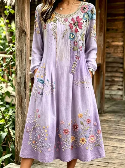 Women'S Casual Plant Flower Art Printed Art Dress