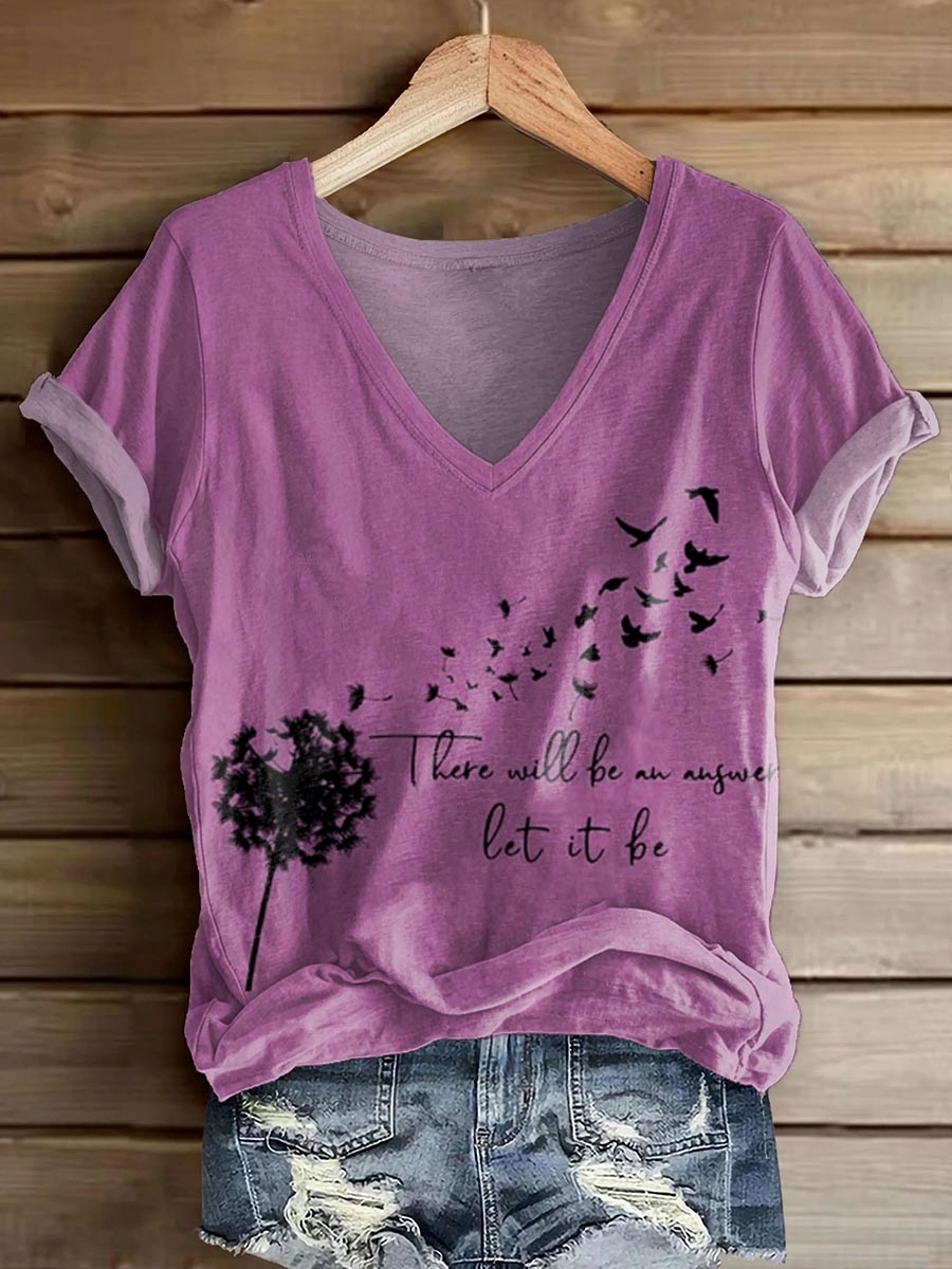 Women's There Will Be An Answer Pattern Print V-neck Casual T-Shirt