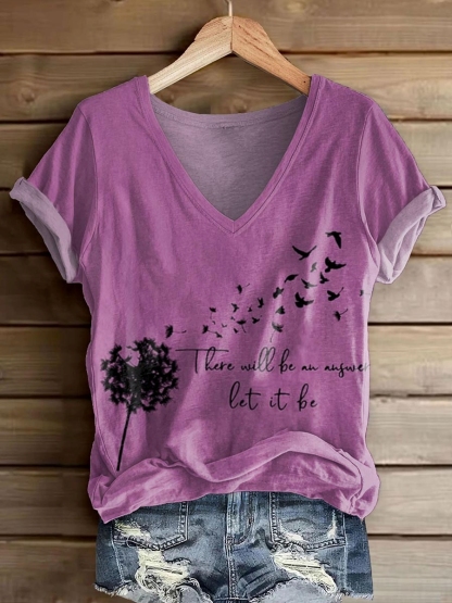 Women's There Will Be An Answer Pattern Print V-neck Casual T-Shirt