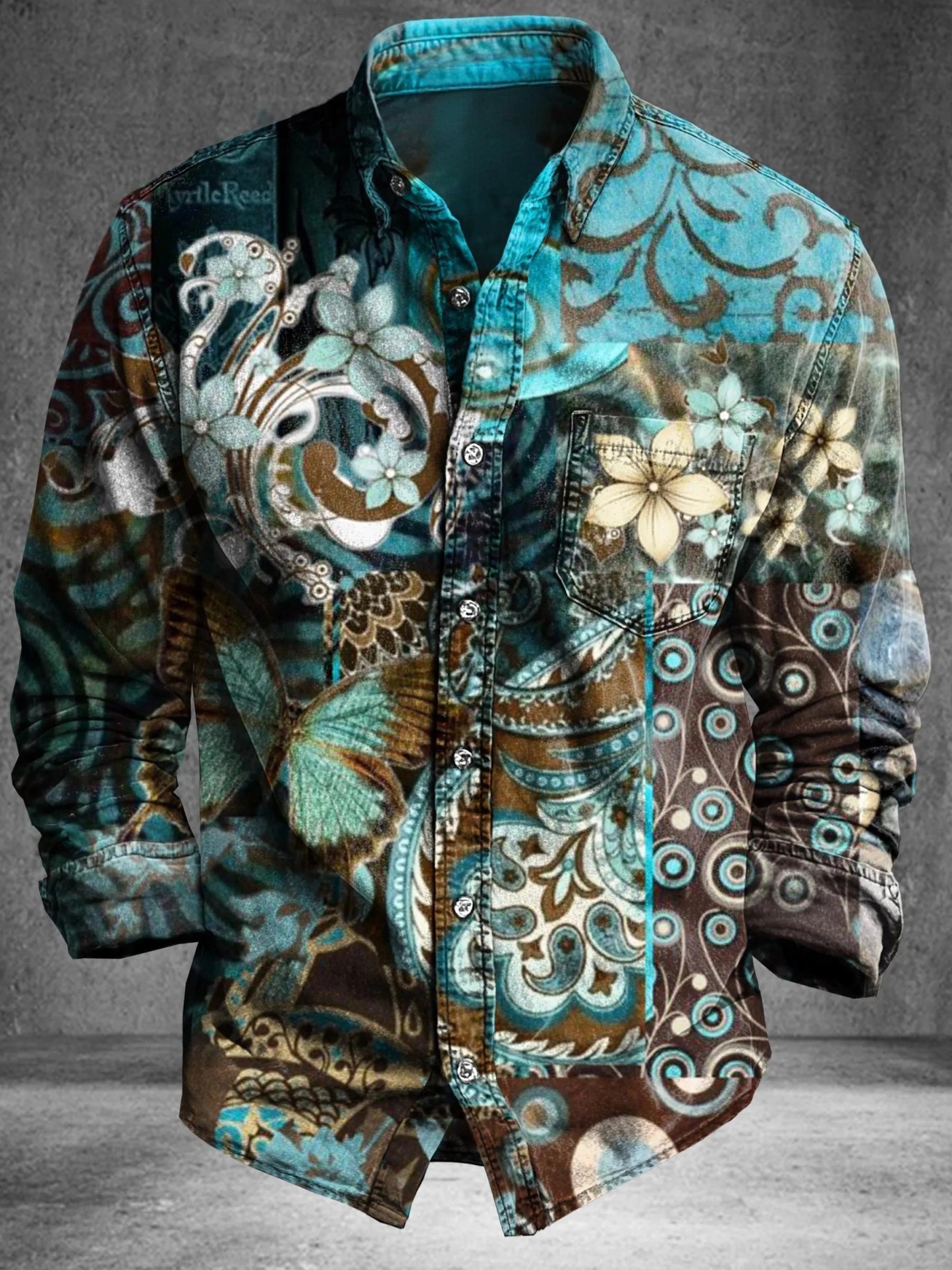 Vintage Abstract Ethnic Floral Totem Art Print 100% Cotton Long Sleeve