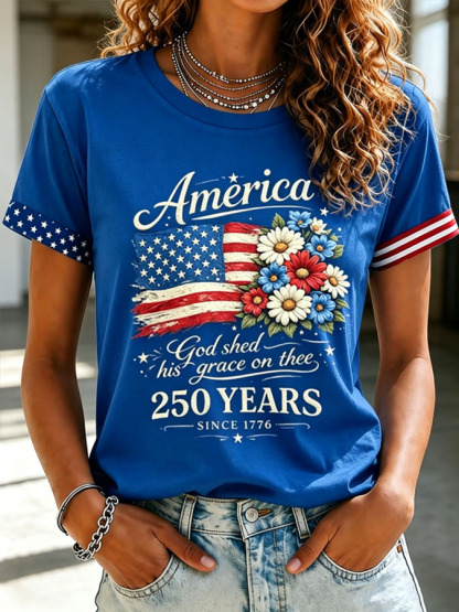 🔥Buy 3 Get 20% Off🔥Women's Floral American Flag Printed Casual T-shirt