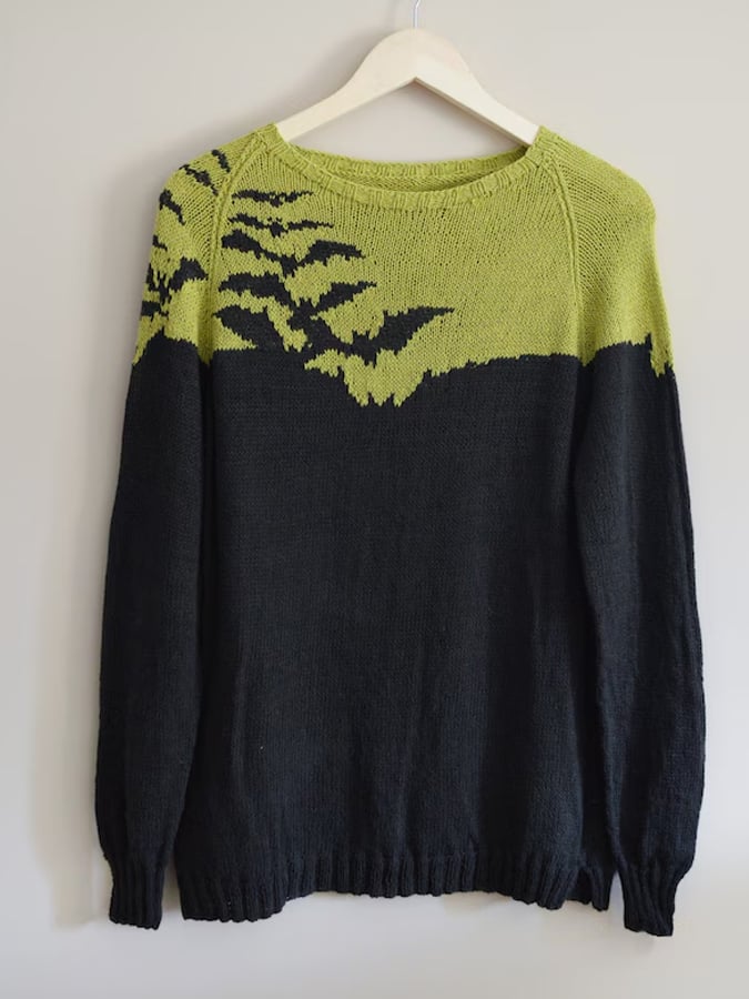 Women's Halloween Bats Sweater Knitting Pattern Sweater