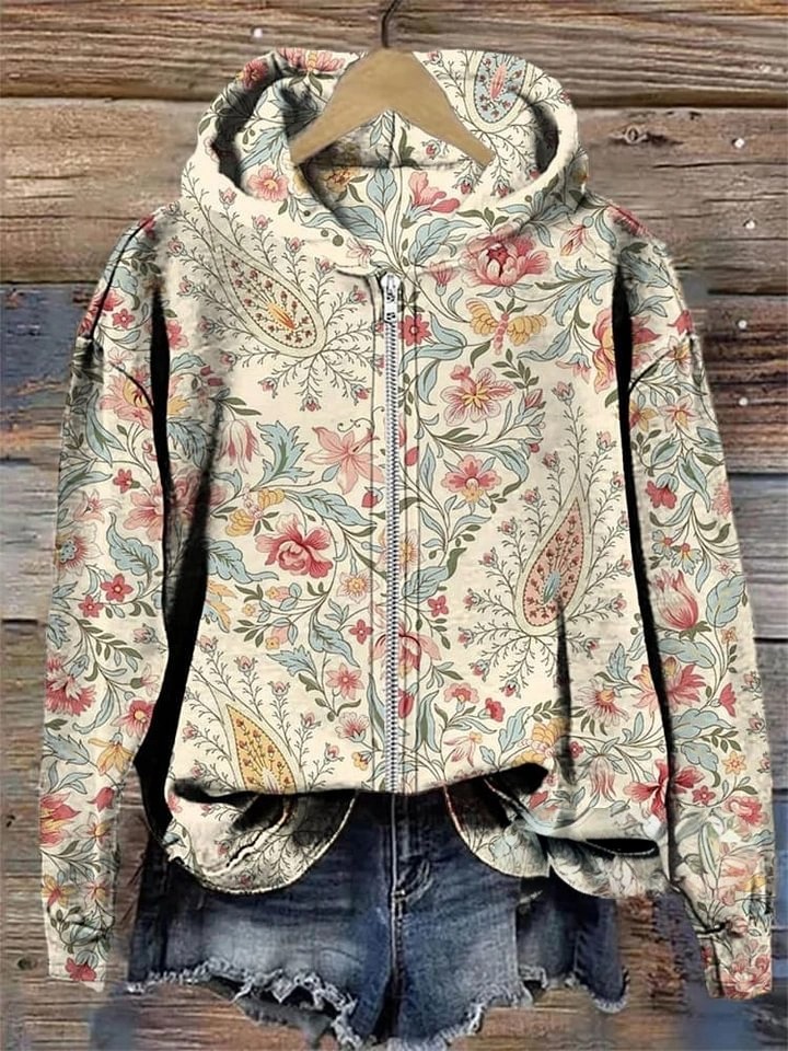 Retro Paisley Floral Print Casual Hoodie Sweatshirt