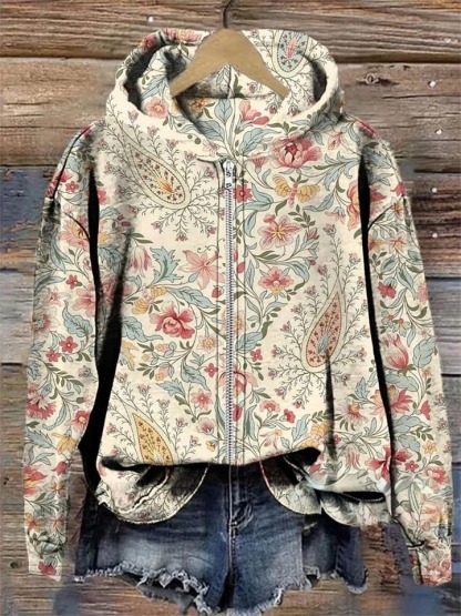 Retro Paisley Floral Print Casual Hoodie Sweatshirt