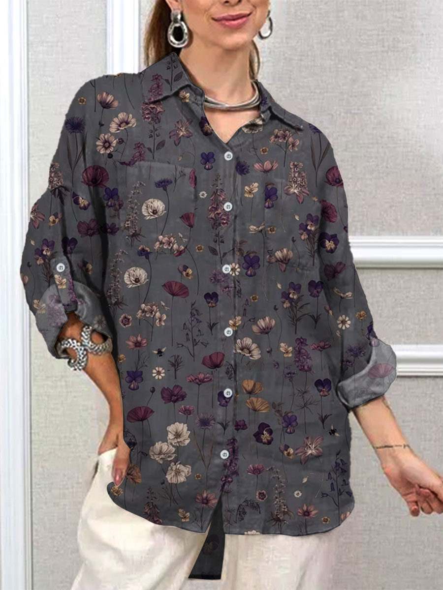 Women's Vintage  Flowers  Print Casual Long Sleeve Comfortable Cotton Shirt