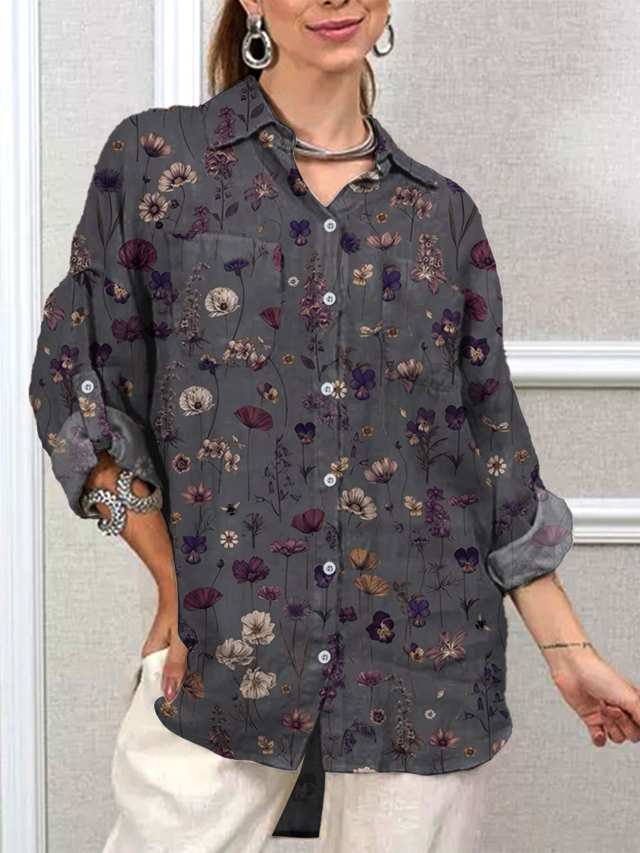 Women's Vintage  Flowers  Print Casual Long Sleeve Comfortable Cotton Shirt
