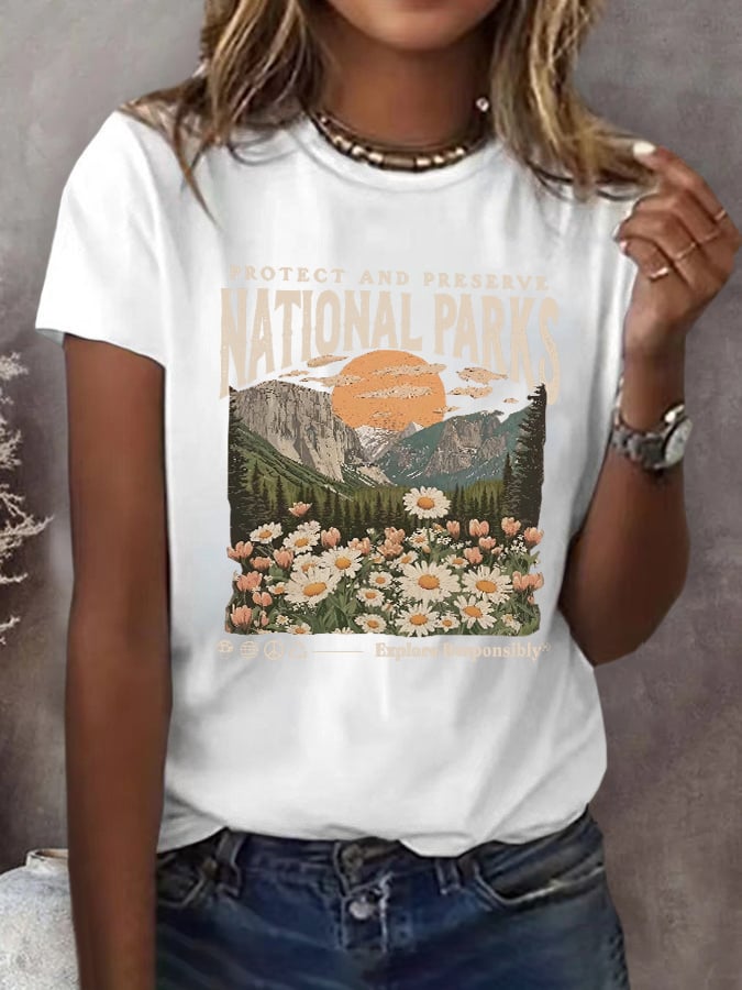 Women's Protect National Parks Printed Casual T-shirt