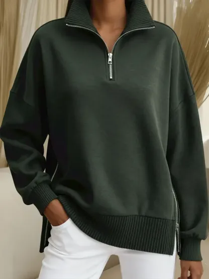 Casual Half-zip Cotton Sweatshirt