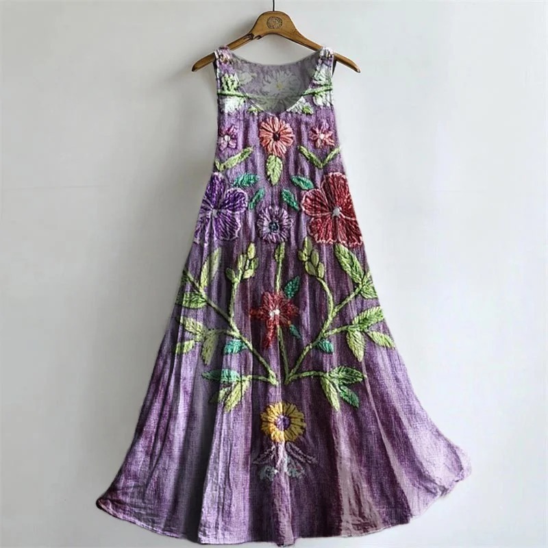 Women's Vintage Ethnic Floral Art Print Casual Cotton Linen Shirt