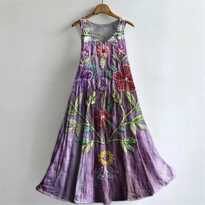 Women's Vintage Ethnic Floral Art Print Casual Cotton Linen Shirt