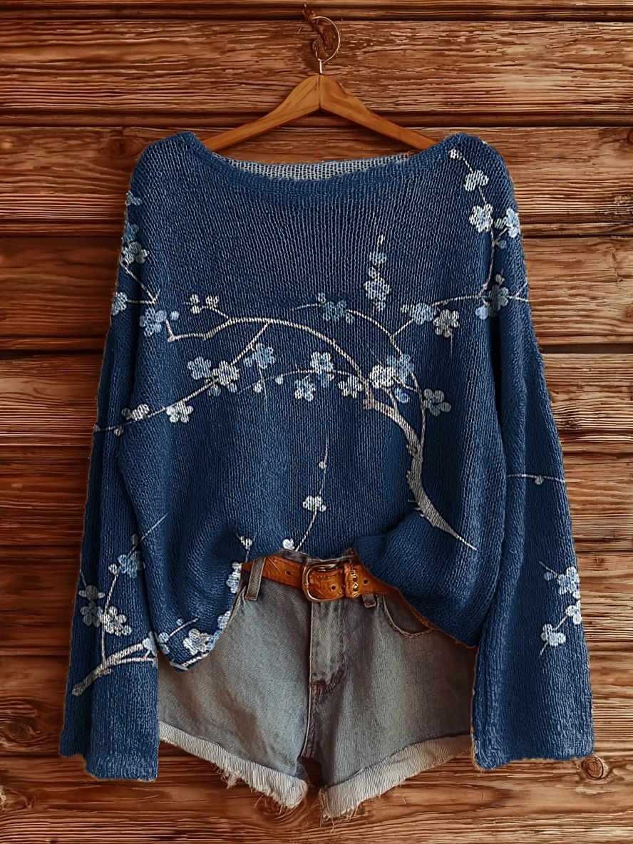 Women's Vintage Floral Pattern Art Print Casual Pullover Sweater