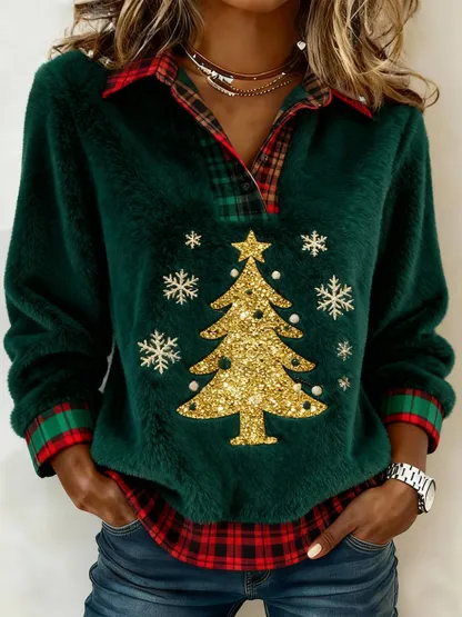 Women's Christmas Art Print Casual Long-Sleeve Sweatshirt