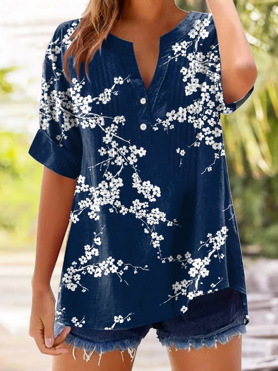 Women's Retro Vintage Floral Pleated Shirt