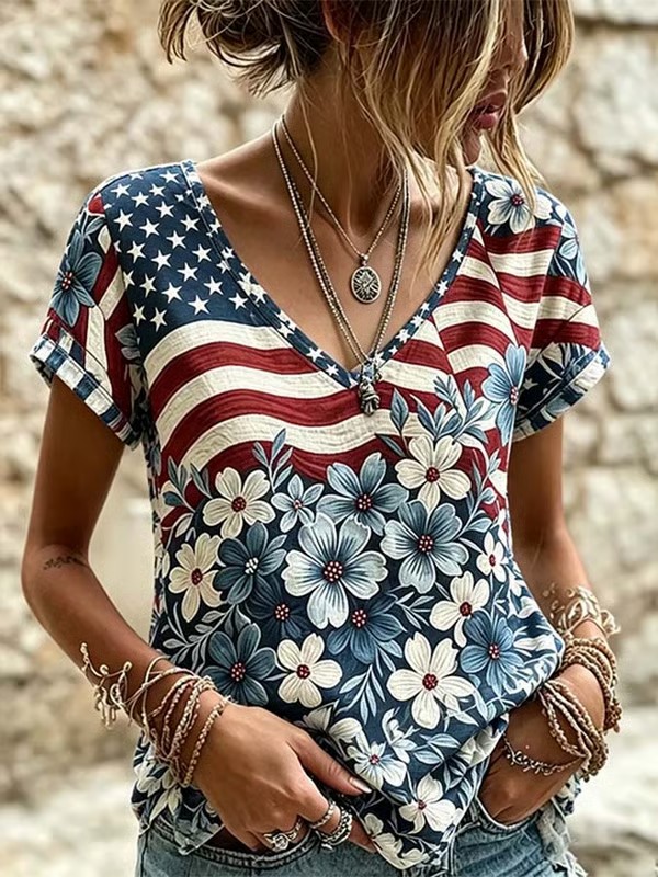 Women'S Casual Independence Day Print Top