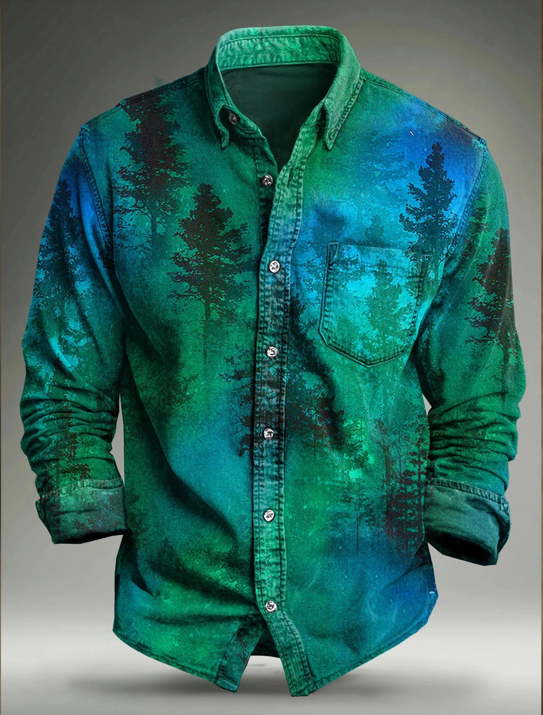 Glowing Forest Tree Emerald Green Art Print 100% Cotton Long Sleeve Sh