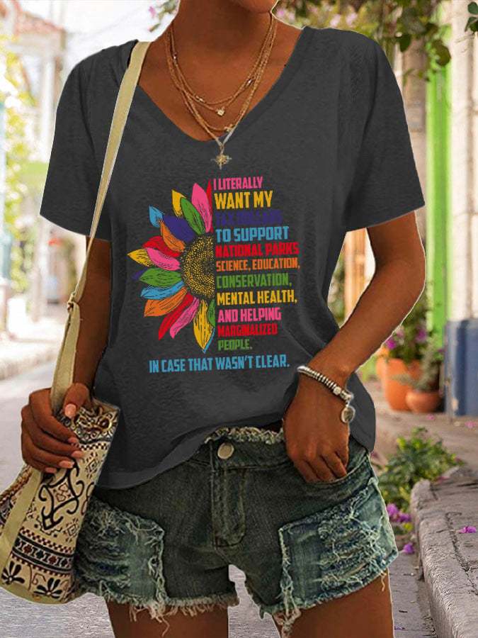 Women's Support National Parks Print V Neck Casual T-Shirt