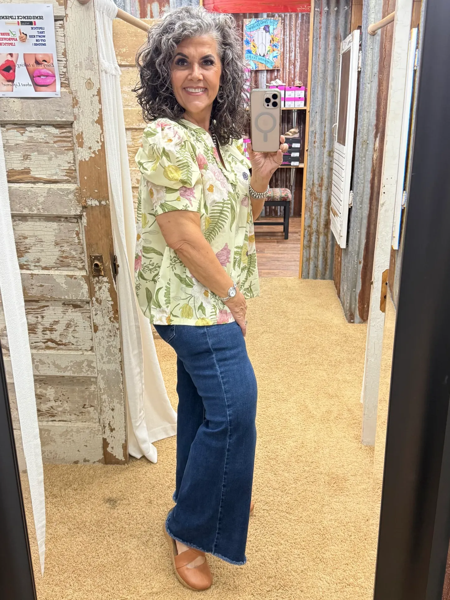 UMGEE Sage Floral Puff Sleeve Top