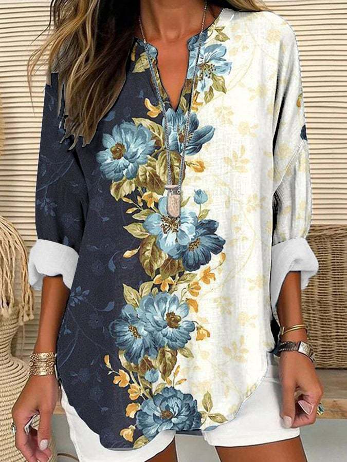 Women's Elegant Flowers Artistic Print Casual Shirt