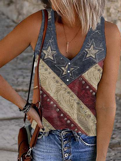 🔥Last Day 49% Off🔥Women's Independence Day American Flag Patchwork Printed Tank Top