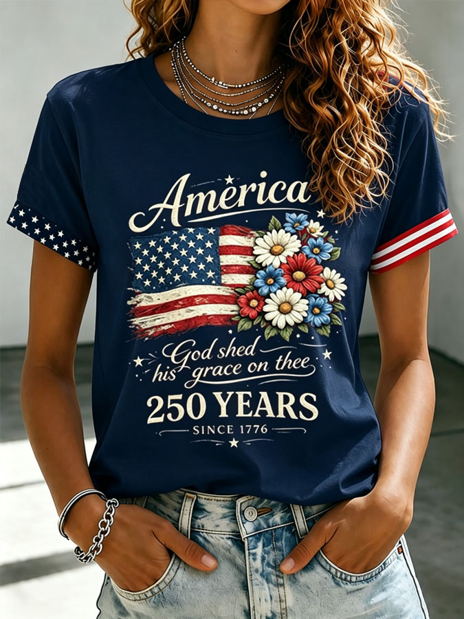 🔥Buy 3 Get 20% Off🔥Women's Floral American Flag Printed Casual T-shirt