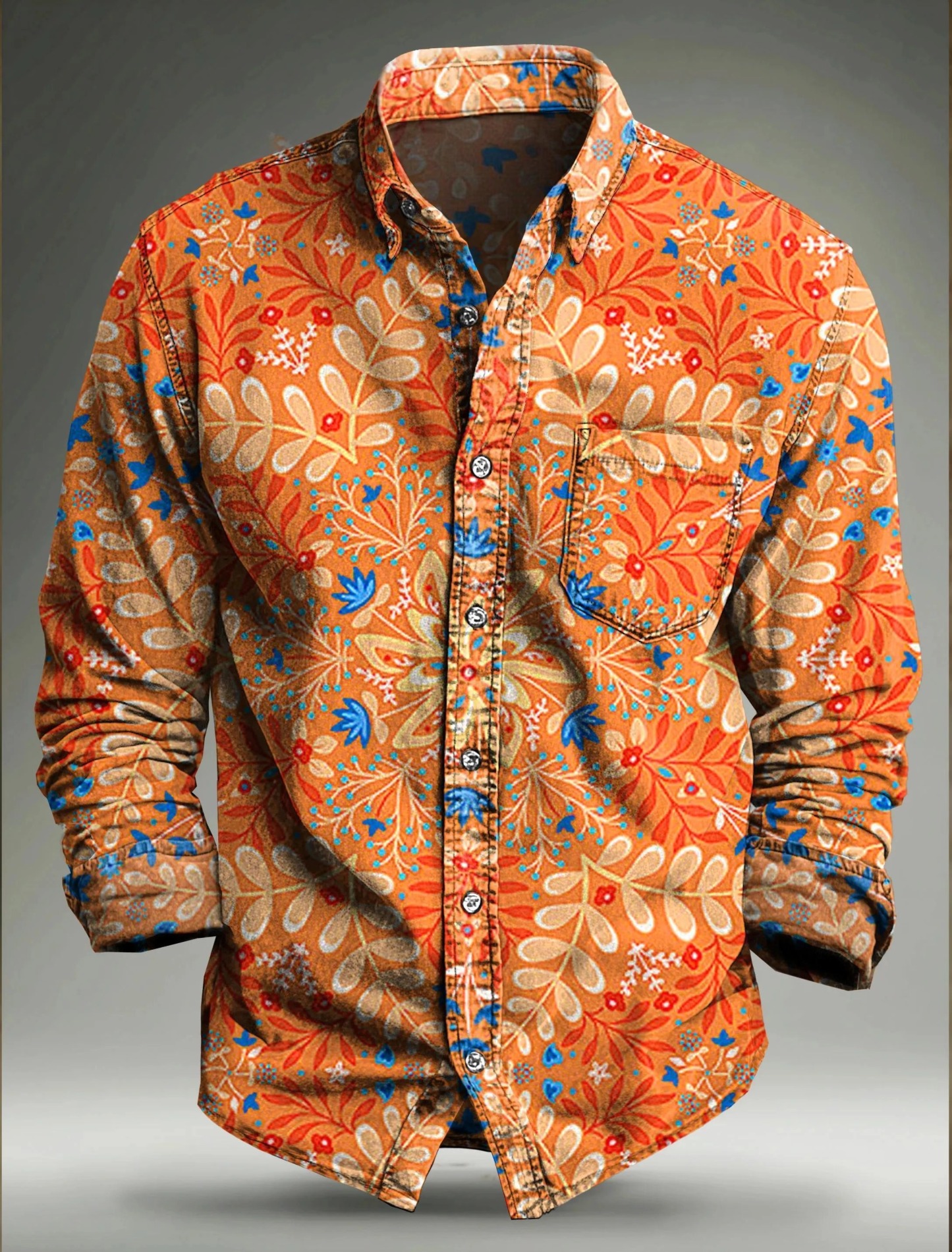 Vintage Ethinic Art Print 100% Cotton Long Sleeve Shirt