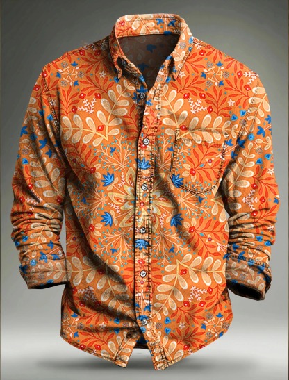 Vintage Ethinic Art Print Cotton Long Sleeve Shirt